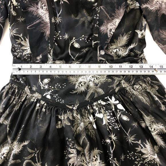 AllSaints Aislyn Evolution monochrome print ruffles moth skeleton mini dress 0 - Picture 7 of 12